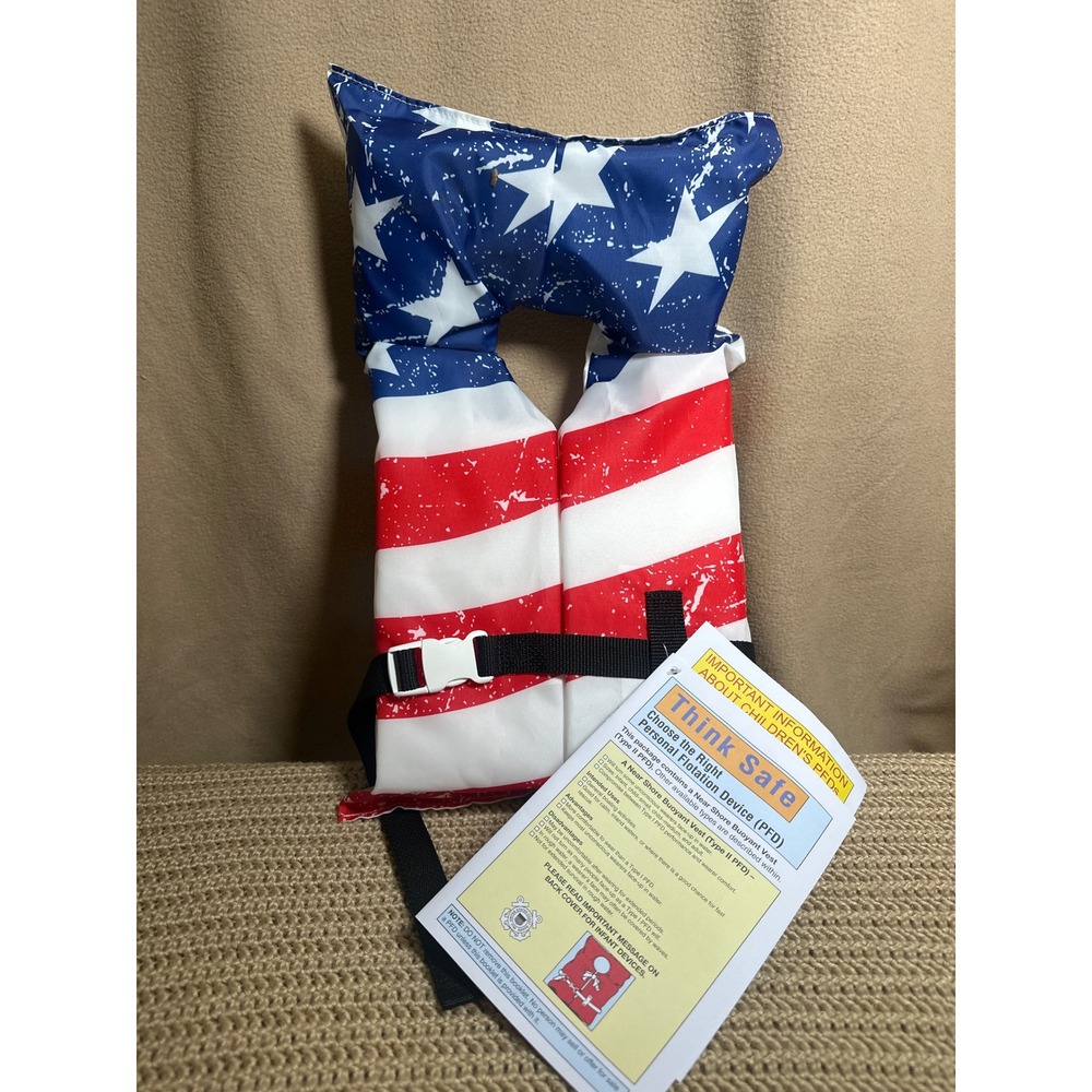 Airhead Youth Life Vest Type II PFD American Flag Stars Stripes 50-90 lbs NEW